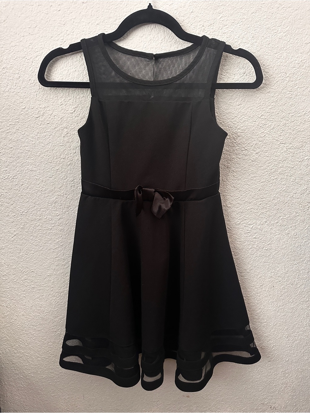Calvin Klein Black Mesh Trim Bow Waist Party Dress